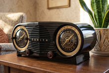 Load image into Gallery viewer, Espresso Brown Bakelite 1954 Zenith Owl Eyes Model L515 AM Vacuum Tube Radio Excellent Condition! Great Sounding! (COPY)