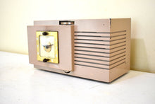 Load image into Gallery viewer, Mauve Taupe Beige Bakelite 1948 Telechron Model 8H67 Vacuum Tube AM Radio Alarm Clock Excellent Condition! Sounds Great! Piece Of History!