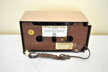 Load image into Gallery viewer, Mauve Taupe Beige Bakelite 1948 Telechron Model 8H67 Vacuum Tube AM Radio Alarm Clock Excellent Condition! Sounds Great! Piece Of History!