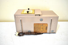 Load image into Gallery viewer, Mauve Taupe Beige Bakelite 1948 Telechron Model 8H67 Vacuum Tube AM Radio Alarm Clock Excellent Condition! Sounds Great! Piece Of History!