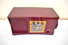 Load image into Gallery viewer, Maroon Burgundy 1955 Travler Model 55C42 Vacuum Tube AM Radio Rare Design! Sounds Great! Excellent Condition!