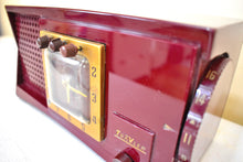 Load image into Gallery viewer, Maroon Burgundy 1955 Travler Model 55C42 Vacuum Tube AM Radio Rare Design! Sounds Great! Excellent Condition!