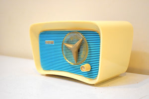 Turquoise and White 1959 Travler Model T-204 AM Vacuum Tube Radio Cute As A Button! Sounds Awesome!