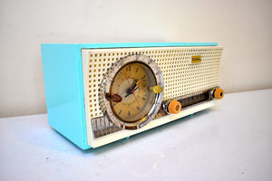 Chalfonte Blue Turquoise 1959 Truetone D-2801 Vacuum Tube AM Clock Radio Excellent Condition! Sounds Stellar!