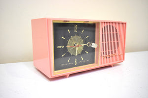 Bubble Gum Pink 1957 Truetone Model 2852 AM Vacuum Tube Alarm Clock Radio Rare Color! Sounds Great!