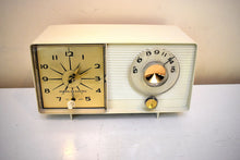 Load image into Gallery viewer, Ivory White Vintage 1962 General Electric Model C-403A AM Vacuum Tube Clock Radio Sounds Great!