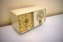 Load image into Gallery viewer, Ivory White Vintage 1962 General Electric Model C-403A AM Vacuum Tube Clock Radio Sounds Great!