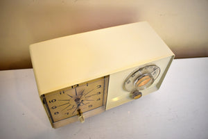 Ivory White Vintage 1962 General Electric Model C-403A AM Vacuum Tube Clock Radio Sounds Great!