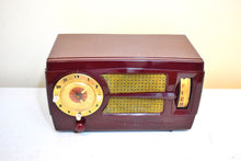 Load image into Gallery viewer, Oxblood Burgundy 1952 Westinghouse Model H355-T5 Vacuum Tube AM Clock Radio Beauty Sounds Fantastic!