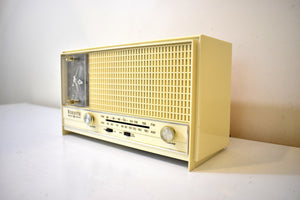 Bluetooth 準備完了 - リネン アイボリー 1965 ゼニス モデル A-402W AM FM ソリッド ステート トランジスタ ラジオ サウンドは素晴らしいです。