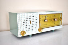 画像をギャラリービューアに読み込む, Sage Green Mid Century Vintage 1958 Zenith A519F AM Vacuum Tube Alarm Clock Radio Works Great! Excellent Condition!