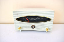 Load image into Gallery viewer, Glacier White 1956 Zenith Model A615 Vacuum Tube AM Radio Sounds Great! Rare and Unique Mid Century!