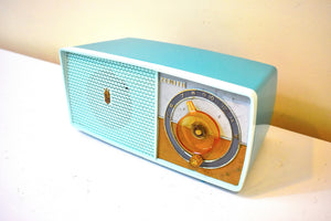Regal Turquoise Frost Blue 1959 Zenith Model B511 "The Trumpeteer" AM Vacuum Tube Radio Sounds Great! Cool Colors!