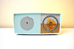 Regal Turquoise Frost Blue 1959 Zenith Model B511 "The Trumpeteer" AM Vacuum Tube Radio Sounds Great! Cool Colors!