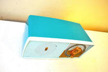 Load image into Gallery viewer, Regal Turquoise Frost Blue 1959 Zenith Model B511 &quot;The Trumpeteer&quot; AM Vacuum Tube Radio Sounds Great! Cool Colors!