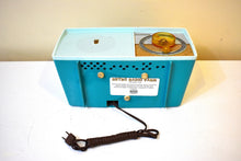Load image into Gallery viewer, Regal Turquoise Frost Blue 1959 Zenith Model B511 &quot;The Trumpeteer&quot; AM Vacuum Tube Radio Sounds Great! Cool Colors!