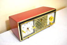 Load image into Gallery viewer, Brick Red 1960 Zenith Model C520V &#39;The Saxony&#39; Vacuum Tube AM Clock Radio Excellent Plus Condition! Rare Color! Sounds Great!