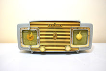 Load image into Gallery viewer, Gull Gray 1953 Zenith Model K622 Vacuum Tube Radio Alarm Clock Looks and Sounds Great! Excellent Condition!