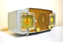 Load image into Gallery viewer, Gull Gray 1953 Zenith Model K622 Vacuum Tube Radio Alarm Clock Looks and Sounds Great! Excellent Condition!
