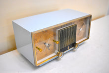 Load image into Gallery viewer, Sandman Blue 1964 Zenith Model L-516B AM Vacuum Tube Alarm Clock Radio Excellent Condition Sounds Terrific! Rare Color Combo!