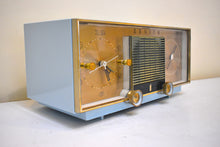 Load image into Gallery viewer, Sandman Blue 1964 Zenith Model L-516B AM Vacuum Tube Alarm Clock Radio Excellent Condition Sounds Terrific! Rare Color Combo!