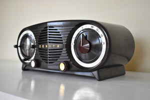 Espresso Brown Bakelite 1954 Zenith Owl Eyes Model L515 AM Vacuum Tube Radio Very Good Condition! Great Sounding!