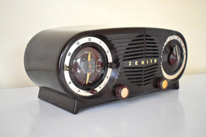 Espresso Brown Bakelite 1954 Zenith Owl Eyes Model L515 AM Vacuum Tube Radio Very Good Condition! Great Sounding!