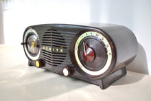 Load image into Gallery viewer, Espresso Brown Bakelite 1954 Zenith Owl Eyes Model L515 AM Vacuum Tube Radio Excellent Condition! Great Sounding!