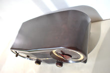 Load image into Gallery viewer, Espresso Brown Bakelite 1954 Zenith Owl Eyes Model L515 AM Vacuum Tube Radio Excellent Condition! Great Sounding!