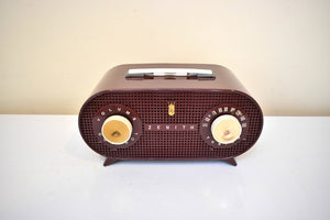 Burgundy Red 1955 Zenith Model R510R Vacuum Tube AM Radio Oval Owl Eyes! Excellent Condition! Sounds Great!