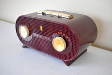 Load image into Gallery viewer, Oxblood Burgundy 1954 Zenith Model M510R Vacuum Tube AM Radio Oval Owl Eyes! Excellent Condition! Sounds Great!