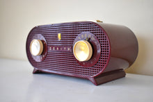 Load image into Gallery viewer, Oxblood Burgundy 1954 Zenith Model M510R Vacuum Tube AM Radio Oval Owl Eyes! Excellent Condition! Sounds Great!