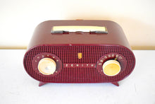 Load image into Gallery viewer, Oxblood Burgundy 1954 Zenith Model M510R Vacuum Tube AM Radio Oval Owl Eyes! Excellent Condition! Sounds Great!