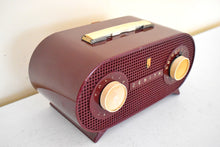 Load image into Gallery viewer, Oxblood Burgundy 1954 Zenith Model M510R Vacuum Tube AM Radio Oval Owl Eyes! Excellent Condition! Sounds Great!