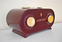 Load image into Gallery viewer, Oxblood Burgundy 1954 Zenith Model M510R Vacuum Tube AM Radio Oval Owl Eyes! Excellent Condition! Sounds Great!