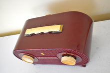 Load image into Gallery viewer, Oxblood Burgundy 1954 Zenith Model M510R Vacuum Tube AM Radio Oval Owl Eyes! Excellent Condition! Sounds Great!