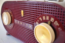 Load image into Gallery viewer, Oxblood Burgundy 1954 Zenith Model M510R Vacuum Tube AM Radio Oval Owl Eyes! Excellent Condition! Sounds Great!