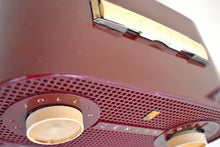 Load image into Gallery viewer, Oxblood Burgundy 1954 Zenith Model M510R Vacuum Tube AM Radio Oval Owl Eyes! Excellent Condition! Sounds Great!