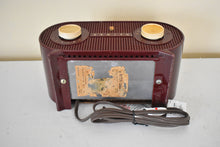 Load image into Gallery viewer, Oxblood Burgundy 1954 Zenith Model M510R Vacuum Tube AM Radio Oval Owl Eyes! Excellent Condition! Sounds Great!