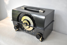 Load image into Gallery viewer, Harley Black 1955 Zenith Model R-615Y Vacuum Tube AM Clock Radio Black Beauty Sounds Fantastic!