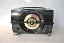 Load image into Gallery viewer, Harley Black 1955 Zenith Model R-615Y Vacuum Tube AM Clock Radio Black Beauty Sounds Fantastic!