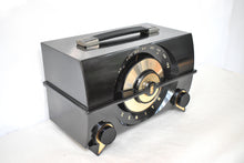 Load image into Gallery viewer, Harley Black 1955 Zenith Model R-615Y Vacuum Tube AM Clock Radio Black Beauty Sounds Fantastic!