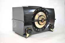 Load image into Gallery viewer, Harley Black 1955 Zenith Model R-615Y Vacuum Tube AM Clock Radio Black Beauty Sounds Fantastic!