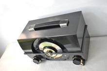 Load image into Gallery viewer, Harley Black 1955 Zenith Model R-615Y Vacuum Tube AM Clock Radio Black Beauty Sounds Fantastic!