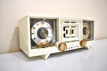 Load image into Gallery viewer, Snow White Mid Century Vintage 1956 Zenith R519W AM Vacuum Tube Clock Radio Works Great and Excellent Condition!