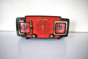 Blood Orange and Black 1955 Zenith Model R520R AM Vacuum Tube Radio Loud and Clear Sounding and Excellent Condition!