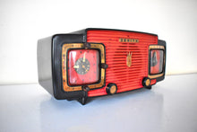 Load image into Gallery viewer, Blood Orange and Black 1955 Zenith Model R520R AM Vacuum Tube Radio Loud and Clear Sounding and Excellent Condition!