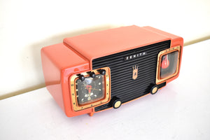 Blood Orange and Black 1955 Zenith Model T-524V AM Vacuum Tube Radio Loud and Clear Sounding and Excellent Condition!