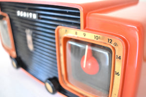 Blood Orange and Black 1955 Zenith Model T-524V AM Vacuum Tube Radio Loud and Clear Sounding and Excellent Condition!
