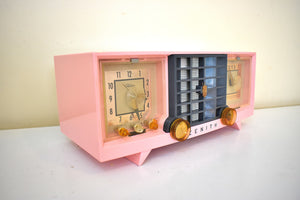 Veronica Pink and Black Mid Century Vintage 1956 Zenith 519V AM Vacuum Tube Clock Radio Works Great and Excellent Condition!